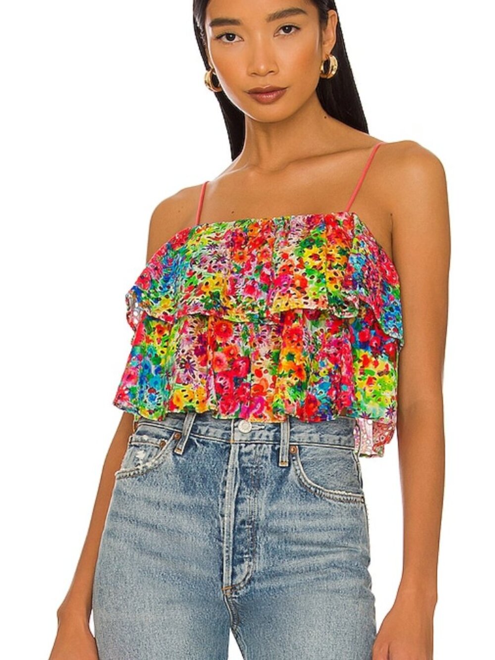 ALICE + OLIVIA Marylynn Ruffle Eyelet Crop Top, Size 6, New with Tags